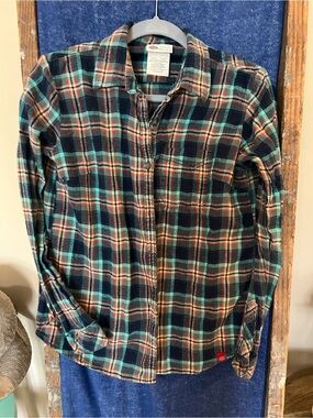Dickies Navy, Green & Orange Plaid Button-Down Shirt Womens Small